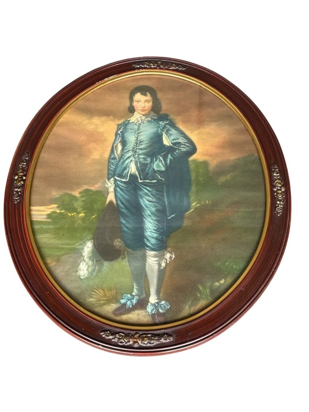 Vintage Oval Framed "Blue Boy" Print With Ornate Wood Frame 18"x22"